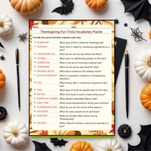 thanksgiving fun trivia game pack of 10 puzzles with solutions no prep vocabulary activity