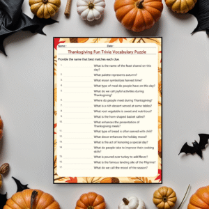 thanksgiving fun trivia game pack of 10 puzzles with solutions no prep vocabulary activity